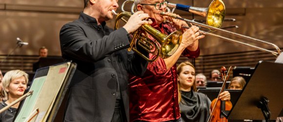 Žvaigždžių festivalis – Christianas Lindbergas ir Sergejus Nakariakovas,foto: Jānis Vecbrālis